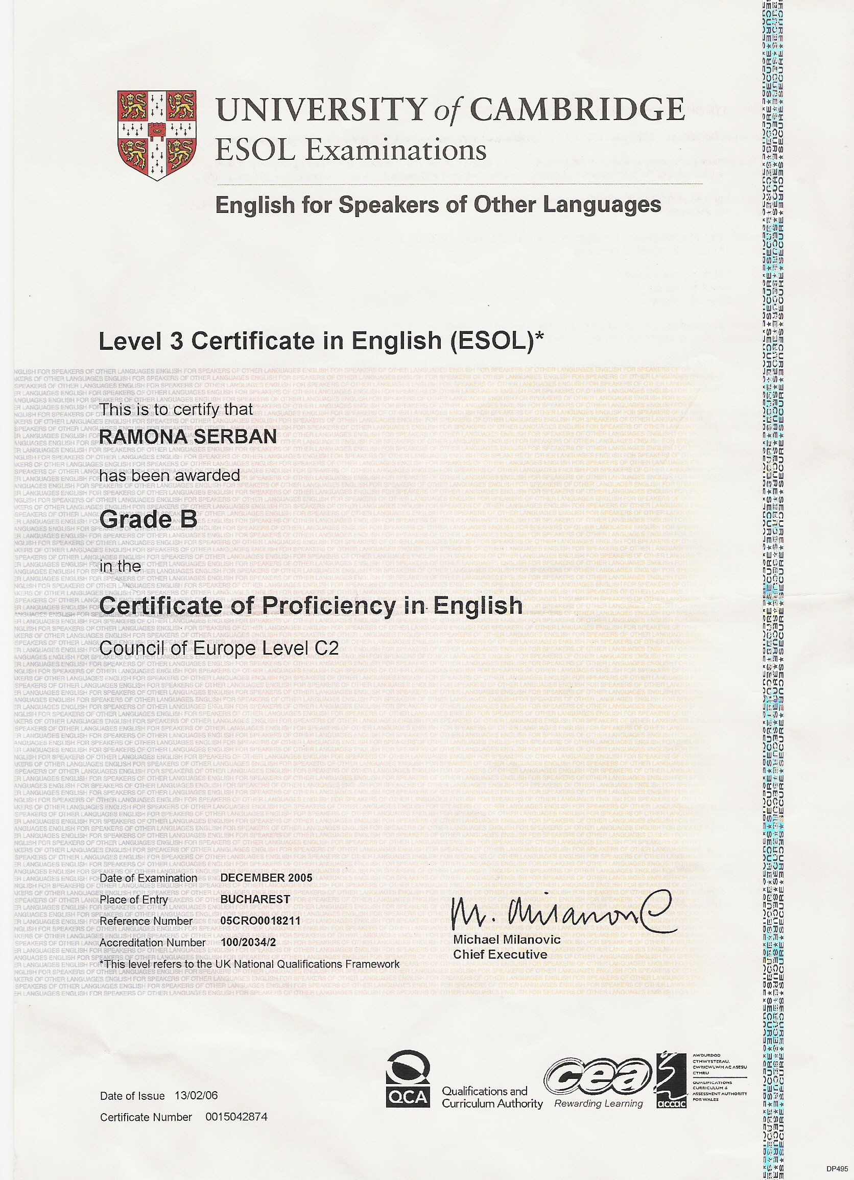 Cambridge Proficiency Certificate